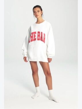 The Bar White Crewneck Sweatshirt with Red Arch Logo